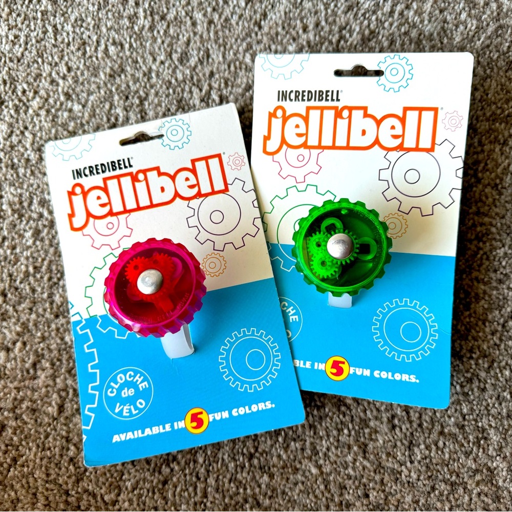 Mirrycle Jellibell Bicycle Bell set, one green, one pink